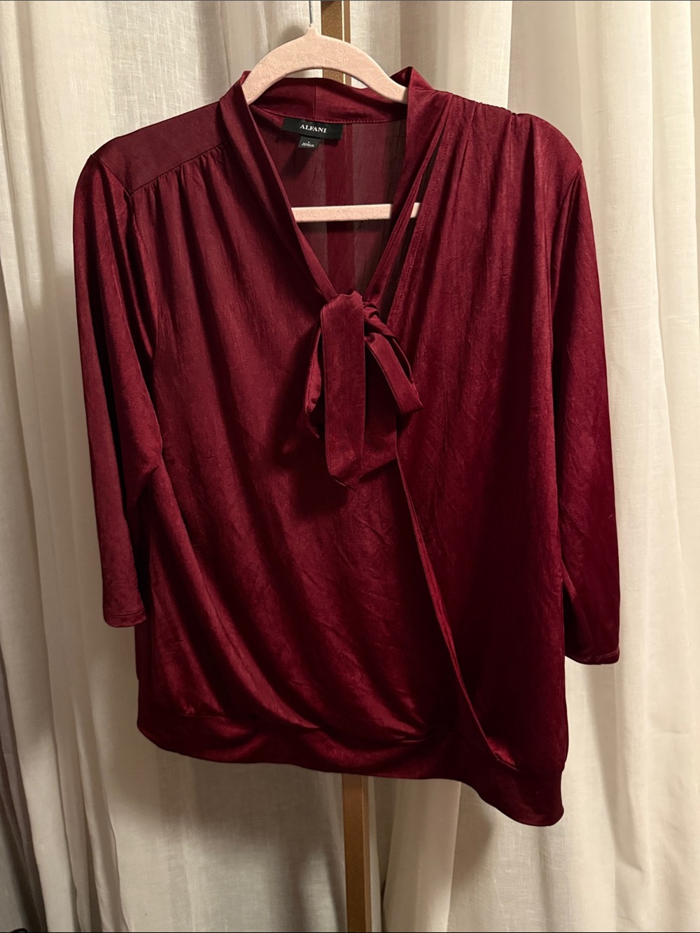 Alfani Women's Wine Red Tie-Neck Blouse